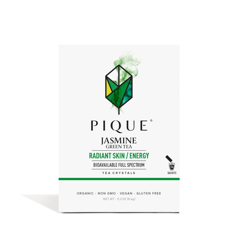 Pique Organic Jasmine Green Tea Crystals - Vitalizing Antioxidants for Immune Support, Radiant Skin, Calm Energy, Fresh Aroma Jasmine Petals - 14 Single Serve Sticks (Pack of 1) - Image 1
